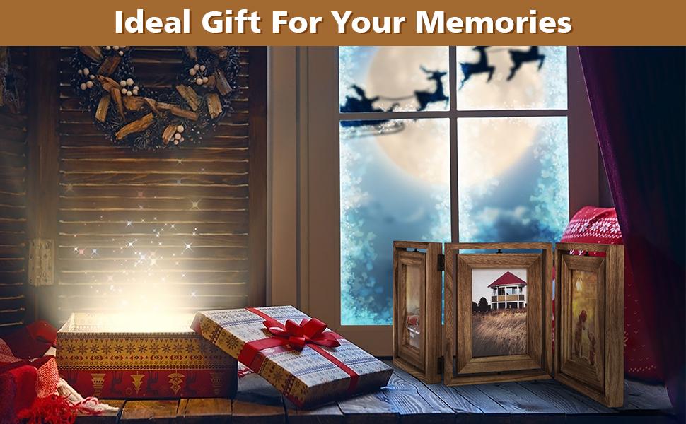 Rustic Wooden Hinged Folding Triple Picture Frame