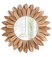 Emfogo Wall Mirror 12 inch Rustic Wood Farmhouse Mirror Sunburst Boho Mirror Wall Decor Room