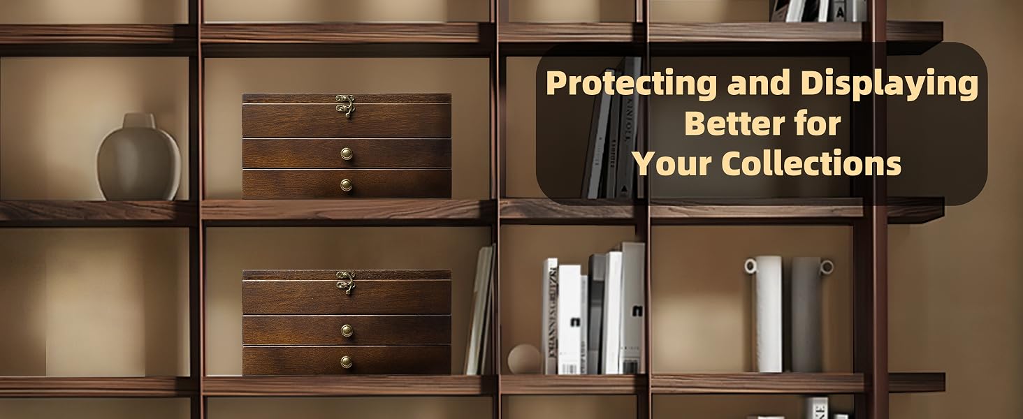 3-Layer Wooden Pocket Knife Case with Glass Lid & Drawers, Lockable