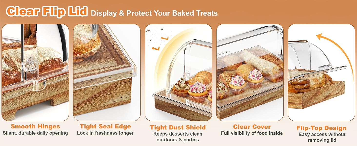 Acacia Wood Cake Stand with Hinged Clear Dome Lid