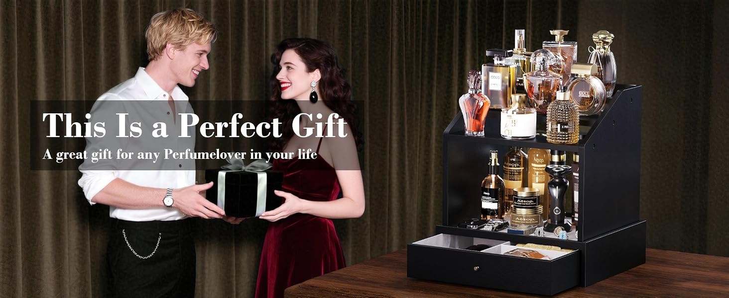 2-in-1 Cologne Organizer Stand, 3-Tier with Velvet-Lined Drawers
