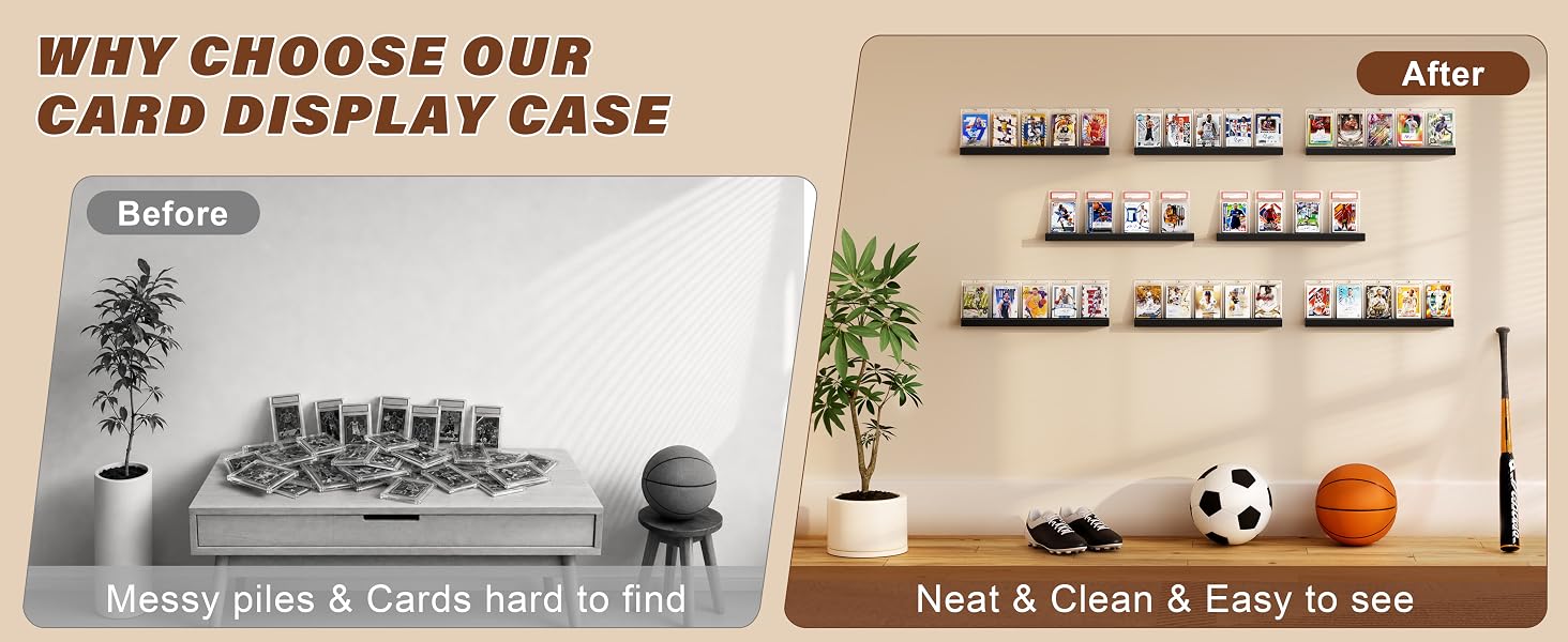 Trading Card Display Shelf for Wall Graded Card Display Wall Mounted, Sports Card Display Shelf
