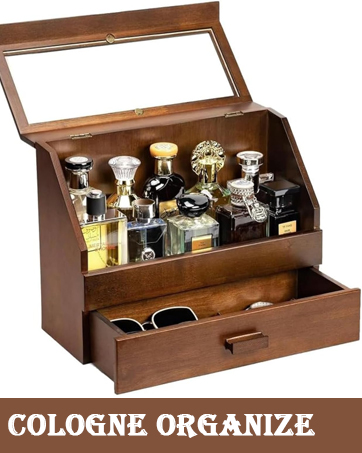 Dustproof Wood Cologne Organizer with Drawer, Men's Dresser Display