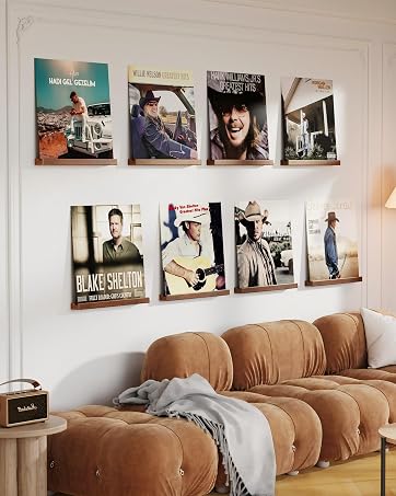 8-Pack Wood Vinyl Record Wall Shelves, 12-Inch LP Album Holder