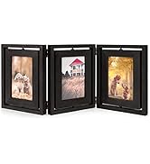 Emfogo 4x6 Picture Frame Rustic Wood Hinged Folding Triple Picture Frames Collage