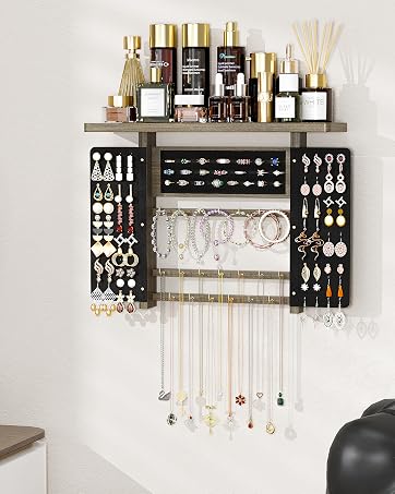 Wall-Mounted Hanging Jewelry Organizer, 5-in-1 Necklace & Earring Holder