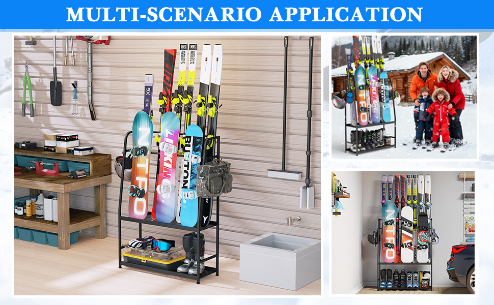 Heavy-Duty Steel Ski Rack, Freestanding Snowboard & Boot Organizer