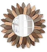 Emfogo Wall Mirror 12 inch Rustic Wood Sunburst Boho Mirror Farmhouse Wall Decor Room Decor Home