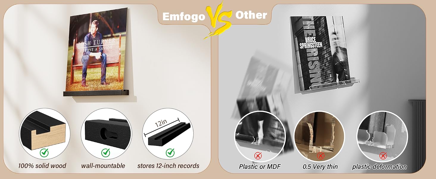 12-Pack Floating Record Shelves, Wall-Mounted Vinyl Album Display