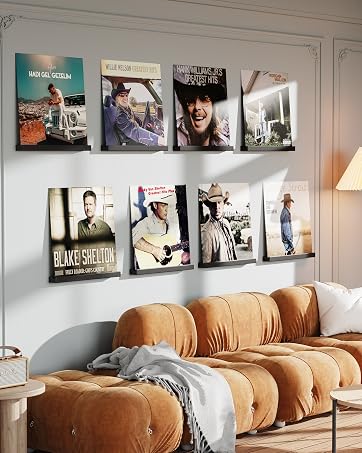 8-Pack Wood Vinyl Record Wall Shelves, 12-Inch LP Album Holder