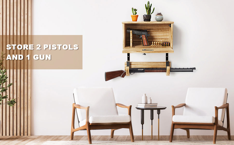 Lockable Wall Gun Rack, 2-in-1 Rifle & Dual Pistol Display