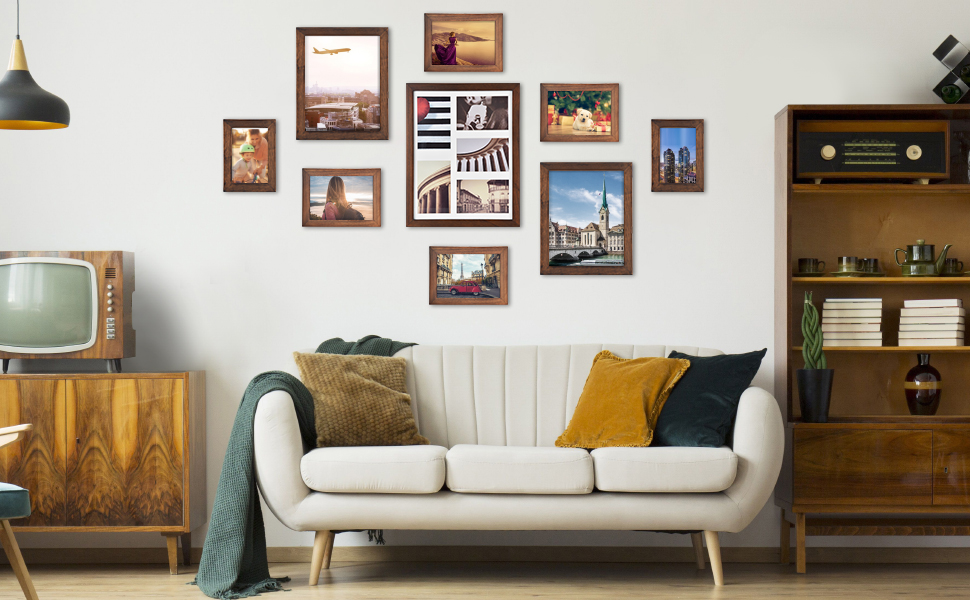 Emfogo 8.5x11 Frames Rustic Wood Picture Frames with High Definition Glass for Wall or Tabletop Display Set of 2