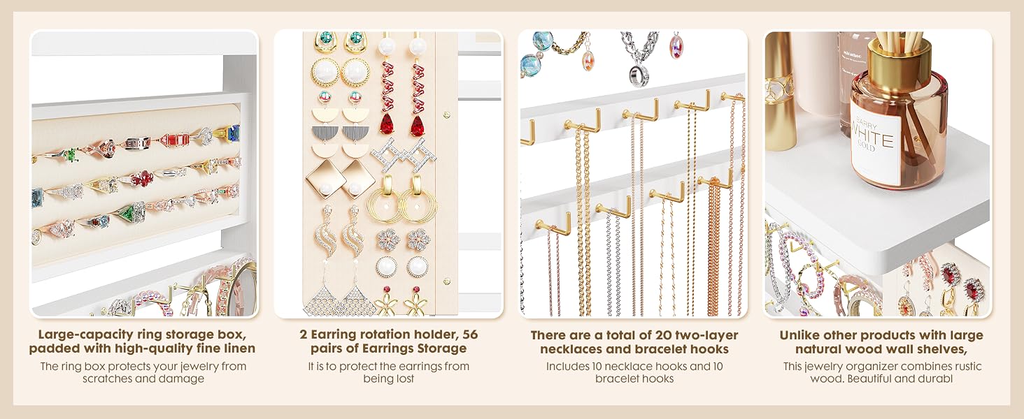Wall-Mounted Hanging Jewelry Organizer, 5-in-1 Necklace & Earring Holder