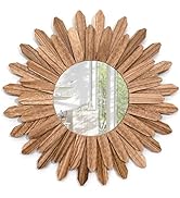 Emfogo Wall Mirror 21 inch Rustic Wood Farmhouse Mirror Sunburst Boho Mirror Wall Decor Room
