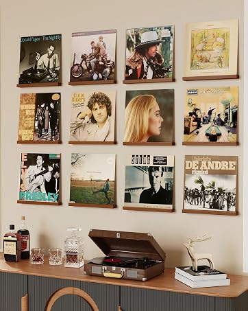 12-Pack Floating Record Shelves, Wall-Mounted Vinyl Album Display