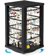 Emfogo 360 Earring Holder Organizer, Rustic Wood Earring Stand, Rotating Wooden Earring Display