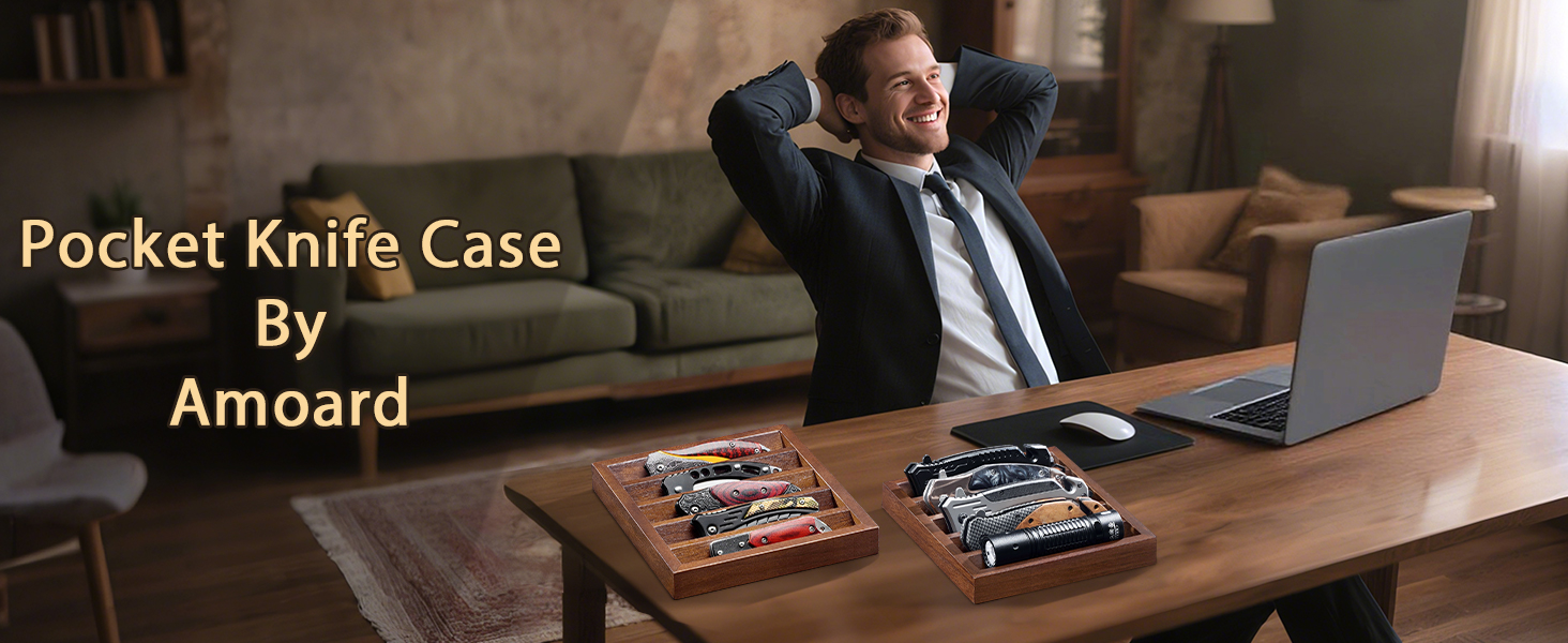 45° Angled EDC Tray, Wooden Pocket Knife & Flashlight Holder