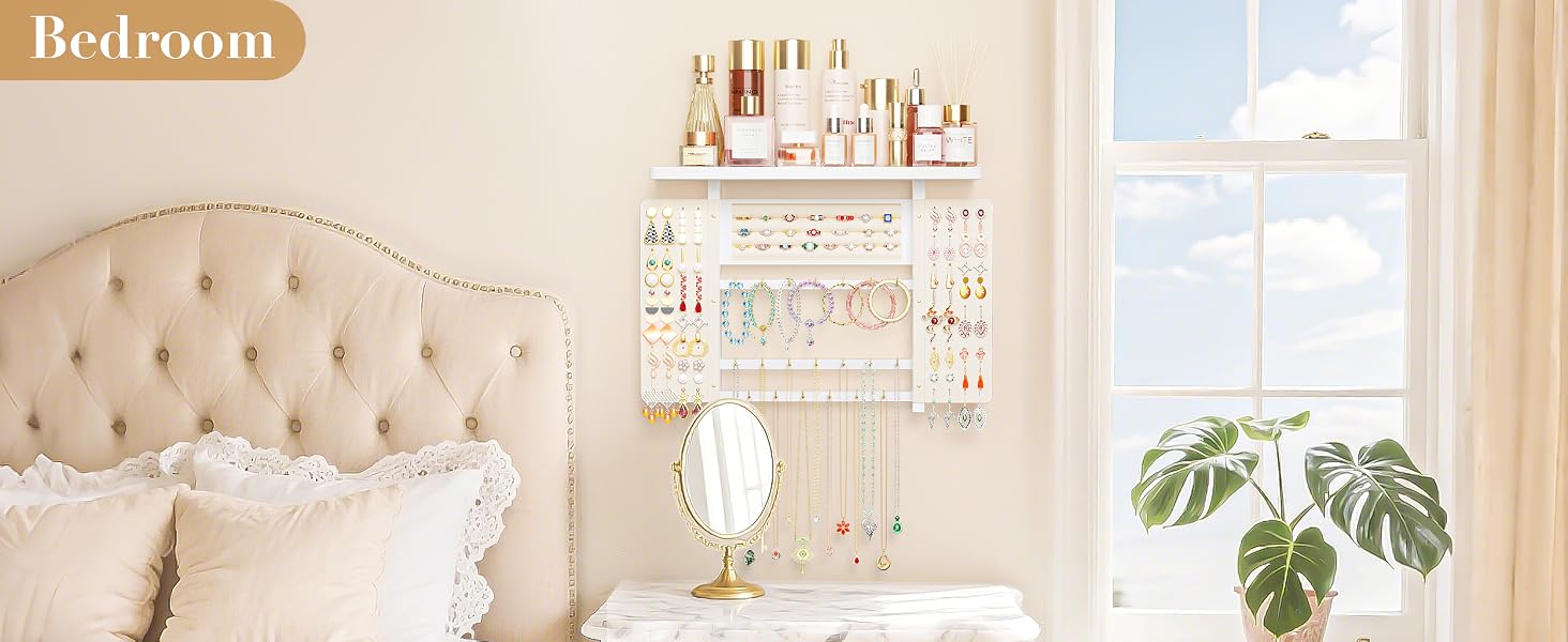 Wall-Mounted Hanging Jewelry Organizer, 5-in-1 Necklace & Earring Holder